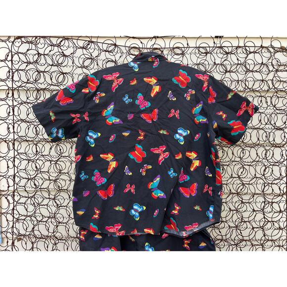 VTG Bechamel Butterfly All Over Print Button Up Blouse and Shorts Set Cotton 1X - Picture 7 of 11